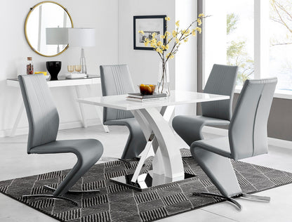 Atlanta White High Gloss And Chrome Metal Rectangle Dining Table And 4 Willow Dining Chairs Set