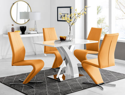 Atlanta White High Gloss And Chrome Metal Rectangle Dining Table And 4 Willow Dining Chairs Set