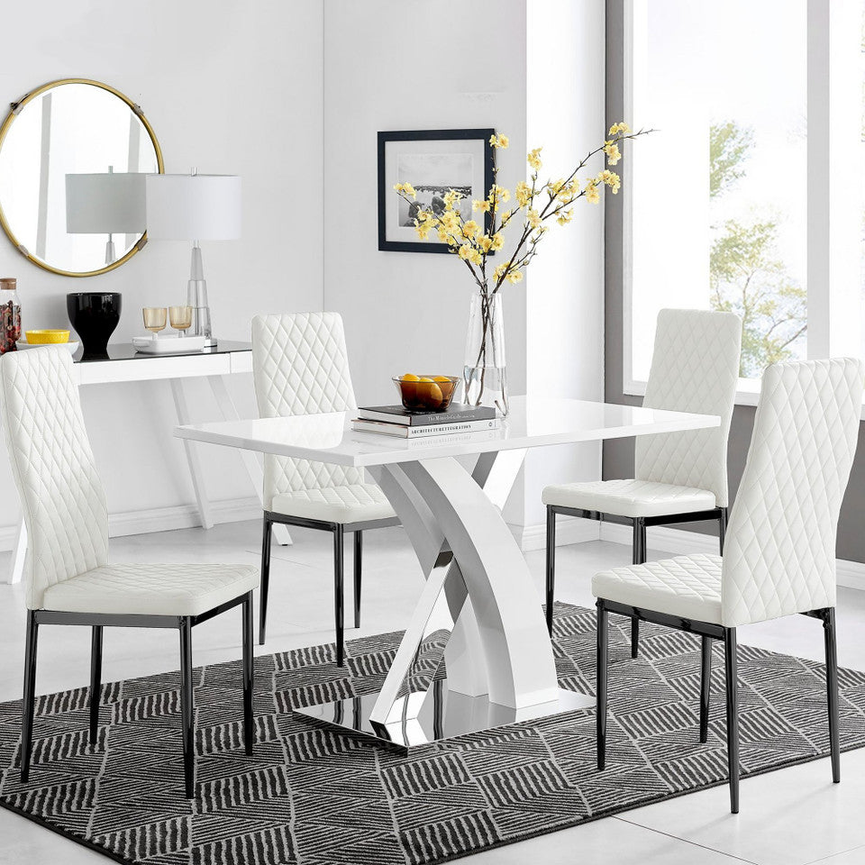 Atlanta 4 White Dining Table and 4 Milan Black Leg Chairs