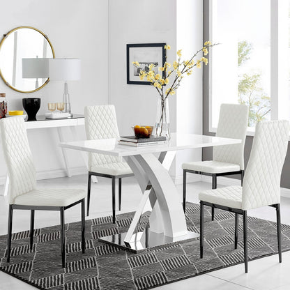 Atlanta 4 White Dining Table and 4 Milan Black Leg Chairs