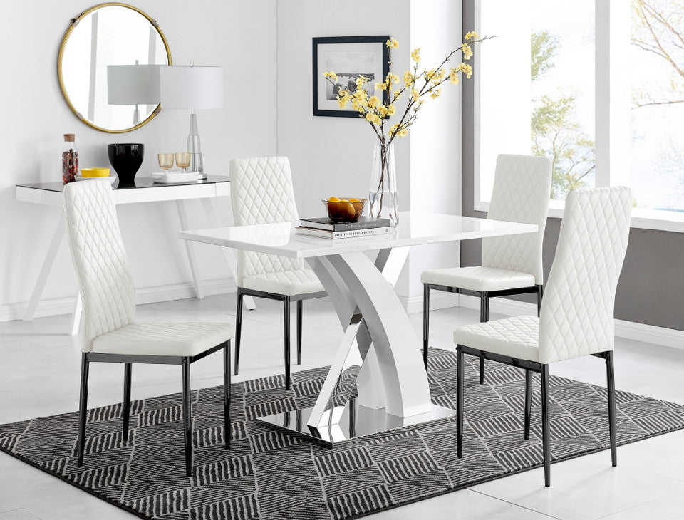 Atlanta 4 White Dining Table and 4 Milan Black Leg Chairs