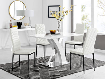 Atlanta 4 White Dining Table and 4 Milan Black Leg Chairs