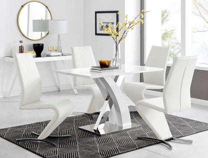 Atlanta White High Gloss And Chrome Metal Rectangle Dining Table And 4 Willow Dining Chairs Set