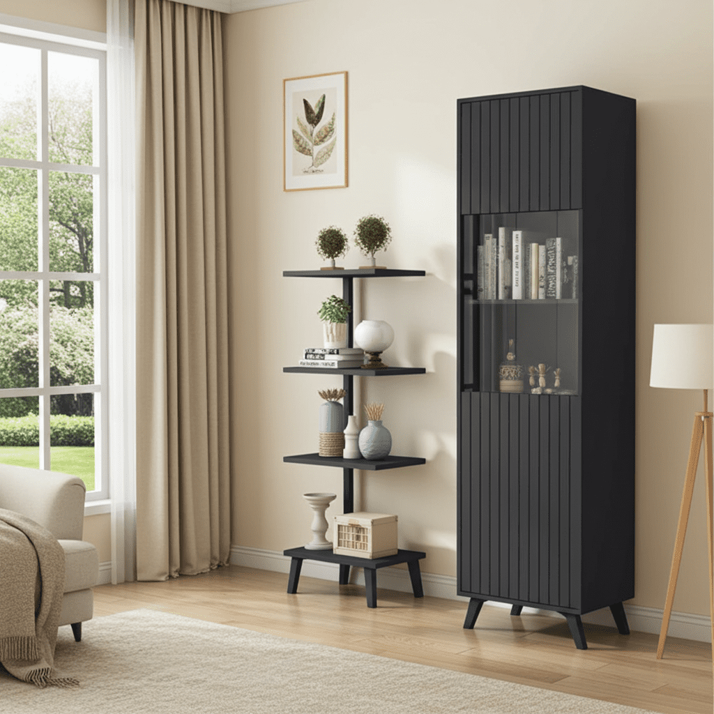 Atlantis Matte Black Tall Display Cabinet