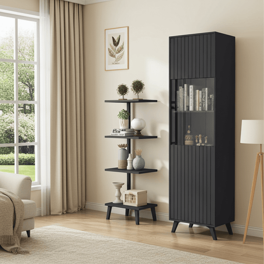 Atlantis Matte Black Tall Display Cabinet