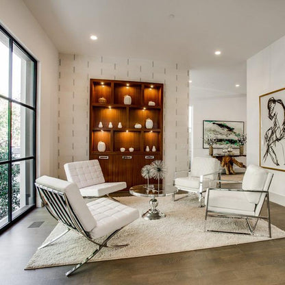 Barcelona Chair And Ottoman, White Leather