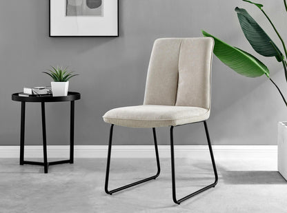 Palma White Marble Effect Round Dining Table & 6 Halle Black Leg Chairs