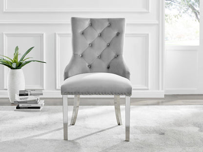 Skye Rectangular White Marble Effect Dining Table & 6 Grey Velvet Belgravia Chairs