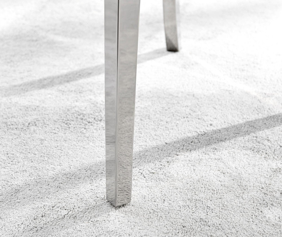 Skye Rectangular White Marble Effect Dining Table & 6 Grey Velvet Belgravia Chairs