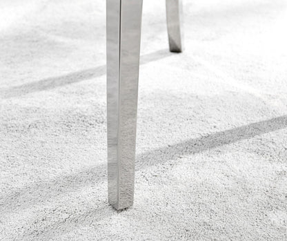 Skye Rectangular White Marble Effect Dining Table & 6 Grey Velvet Belgravia Chairs