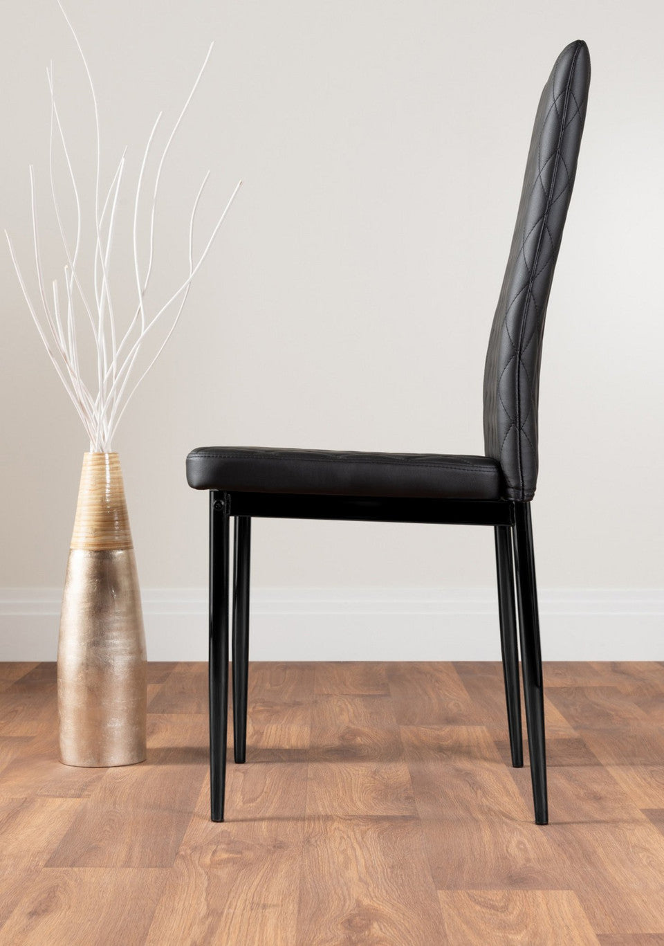 Carson White Marble Effect Dining Table & 4 Milan Black Leg Chairs