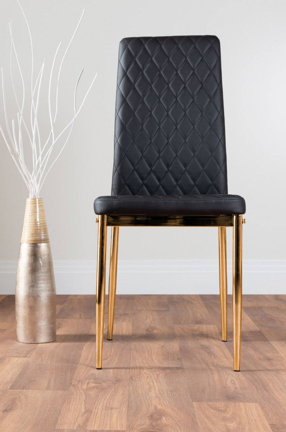 Leonardo 6 Gold Dining Table and 6 Gold Leg Milan Chairs