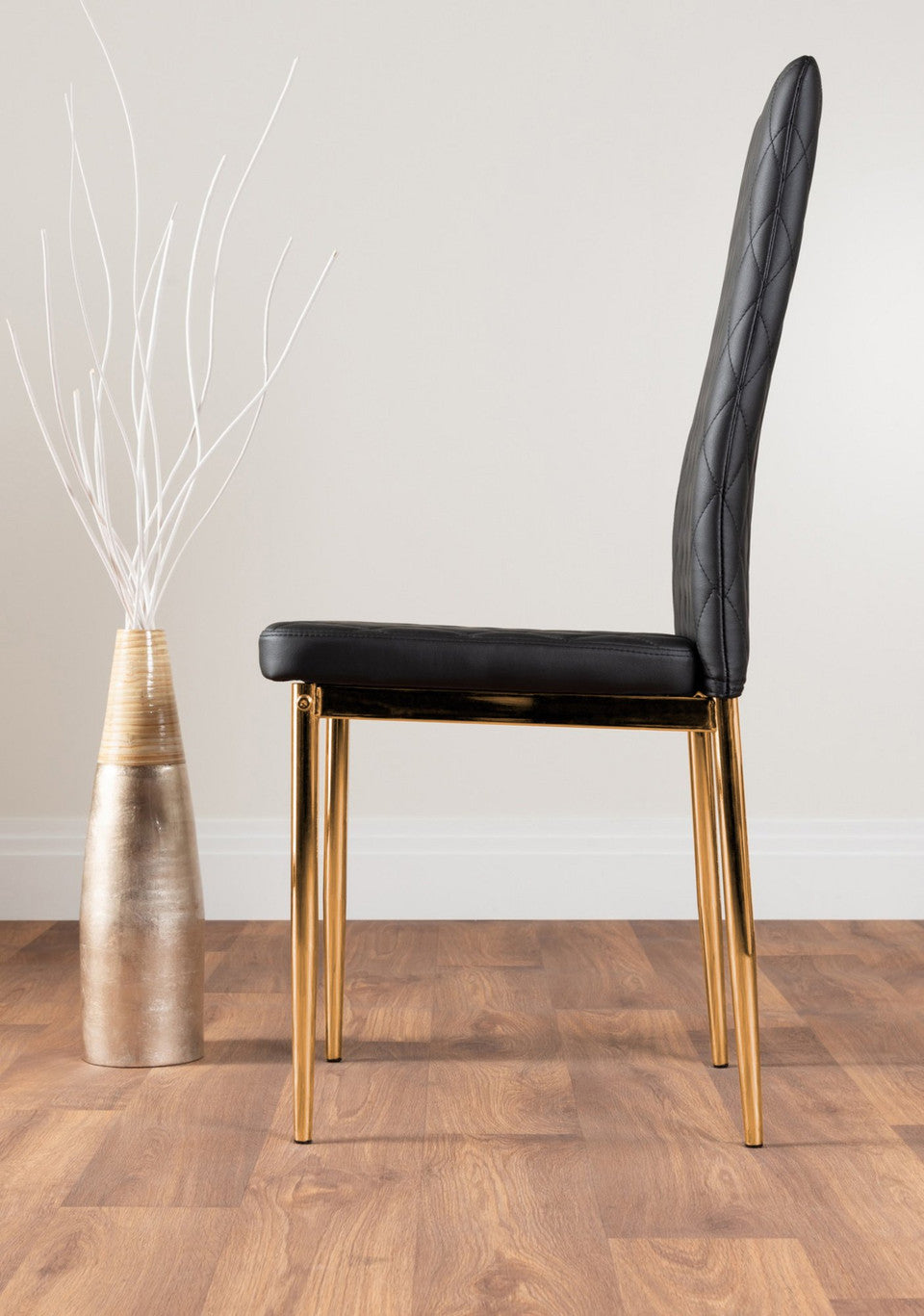 Leonardo 4 Gold Dining Table and 4 Gold Leg Milan Chairs