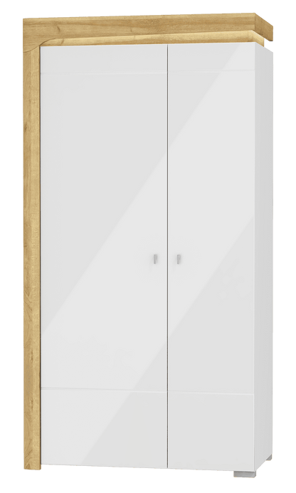 Cadillac Oak Effect And White Gloss 2 Door Wardrobe With LED Lights