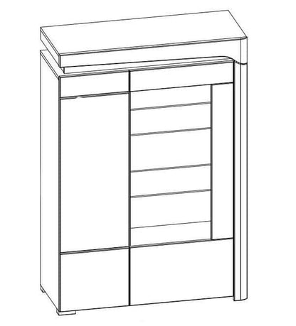Cadillac Oak Effect And White Gloss Low Wide Display Cabinet with LED Lights