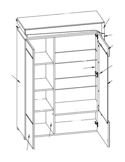 Cadillac Oak Effect And White Gloss Low Wide Display Cabinet with LED Lights