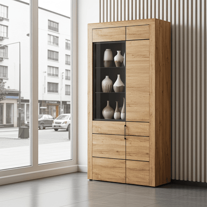 Camar Large Oak Effect 2 Door Display Cabinet K12