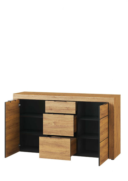 Camar Large Oak Effect 3 Drawer Sideboard