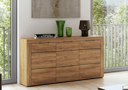 Camar Large Oak Effect 3 Drawer Sideboard