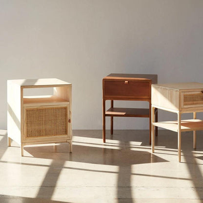 Cane Mini Side Table, Natural Rattan & Ash Esche Wood