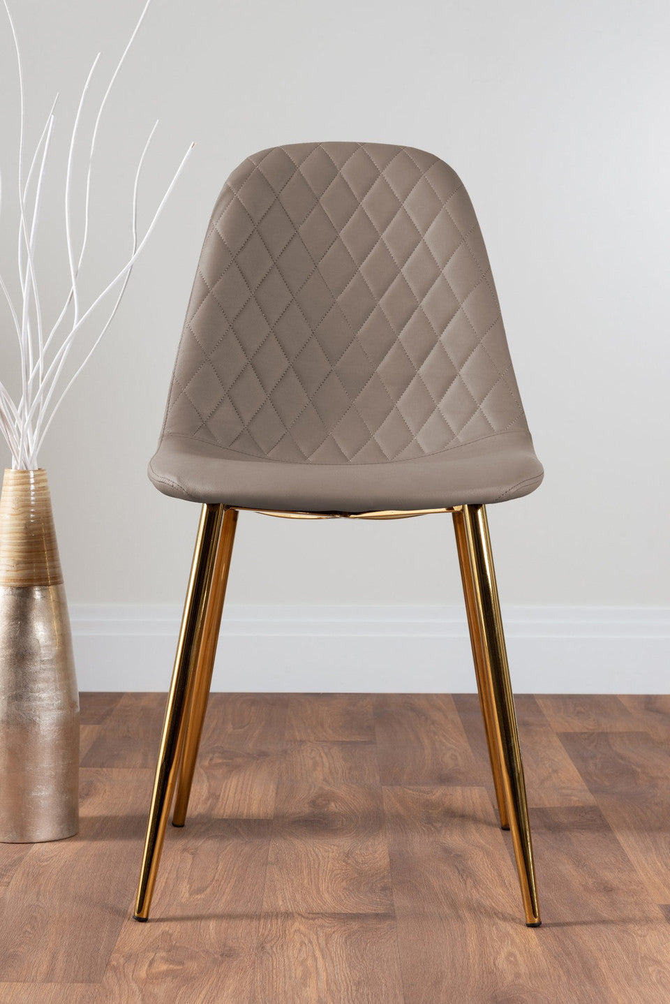 Novara Gold Metal 100cm Round Glass Dining Table And 4 Corona Gold Dining Chairs