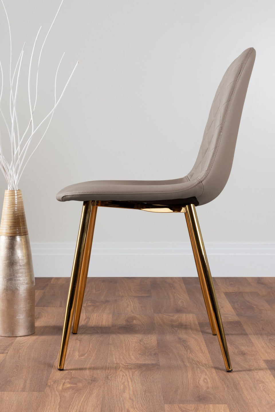 Novara Gold Metal 100cm Round Glass Dining Table And 4 Corona Gold Dining Chairs