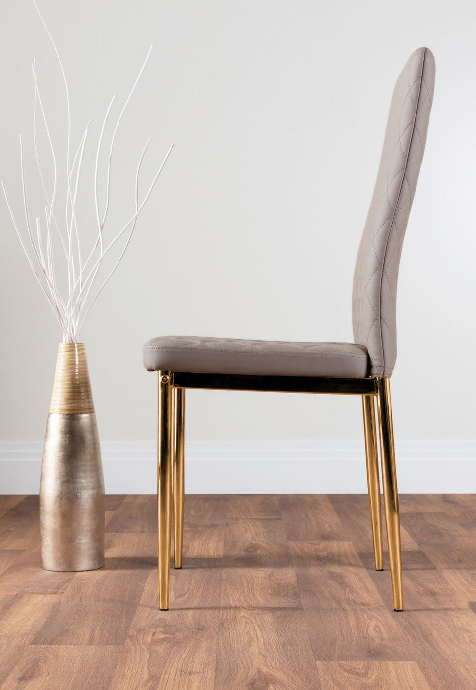 Leonardo 6 Gold Dining Table and 6 Gold Leg Milan Chairs