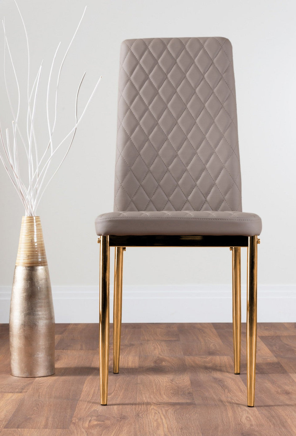 Leonardo 4 Gold Dining Table and 4 Gold Leg Milan Chairs