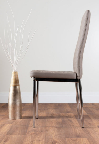 Novara Chrome Metal And Glass 100cm Round Dining Table And 4 Milan Dining Chairs Set