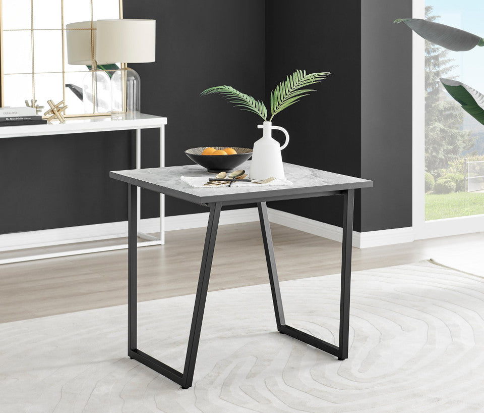 Carson White Marble Effect Square Dining Table & 2 Calla Black Leg Chairs