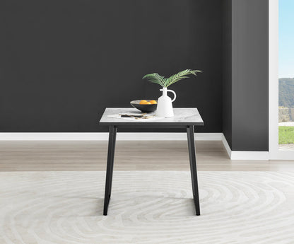 Carson White Marble Effect Square Dining Table & 2 Calla Black Leg Chairs