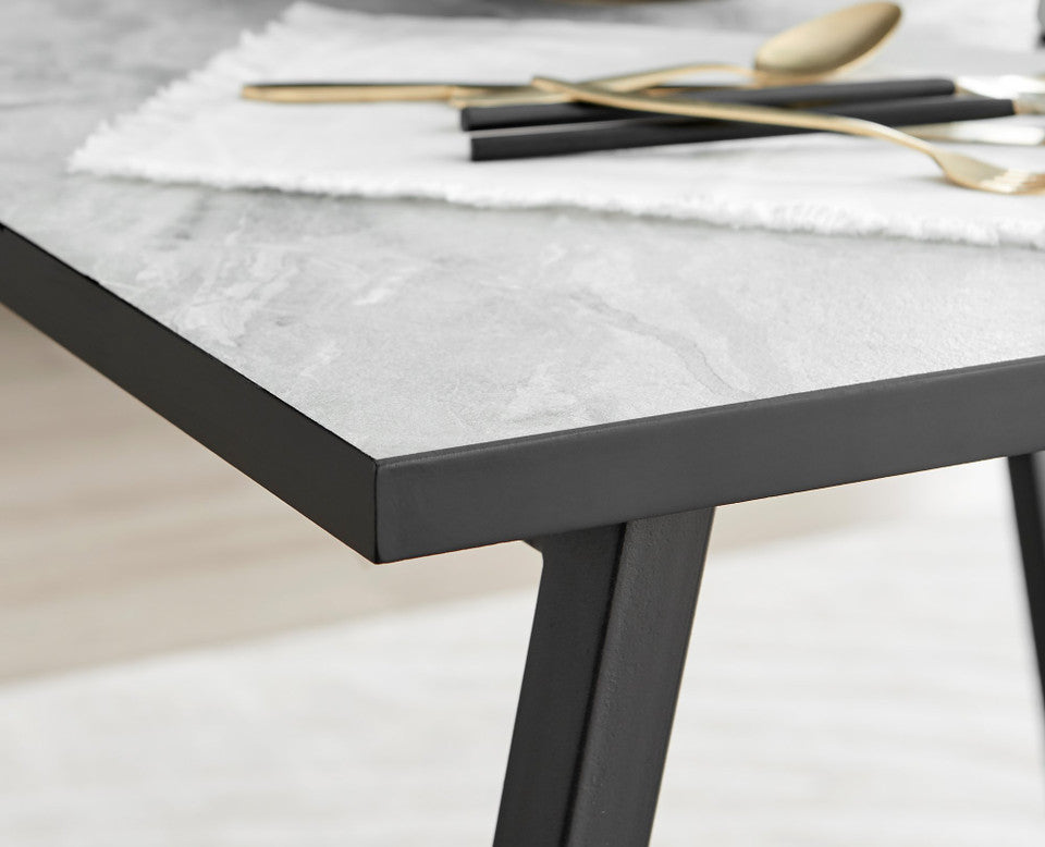Carson White Marble Effect Square Dining Table & 2 Calla Black Leg Chairs