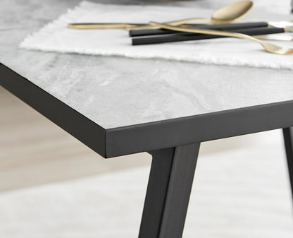 Carson White Marble Effect Square Dining Table & 2 Calla Black Leg Chairs