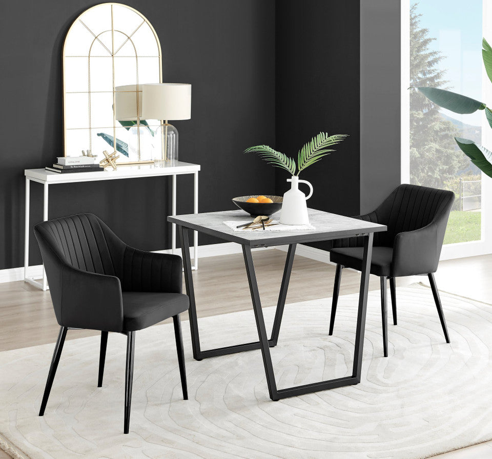 Carson White Marble Effect Square Dining Table & 2 Calla Black Leg Chairs