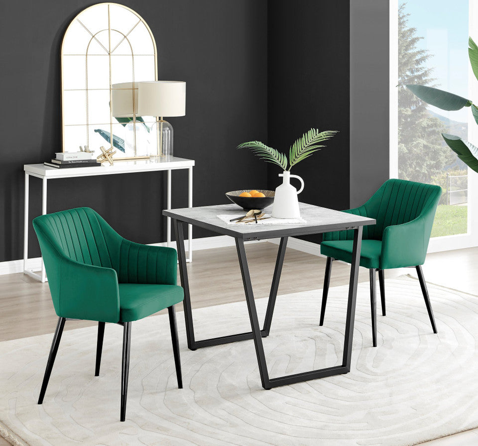 Carson White Marble Effect Square Dining Table & 2 Calla Black Leg Chairs