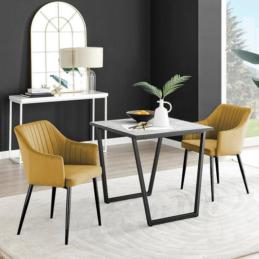 Carson White Marble Effect Square Dining Table & 2 Calla Black Leg Chairs