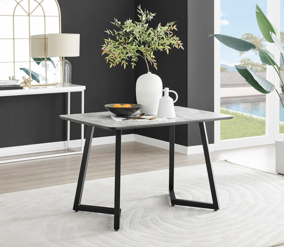 Carson White Marble Effect Dining Table & 4 Milan Black Leg Chairs