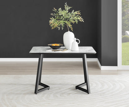 Carson White Marble Effect Dining Table & 4 Milan Black Leg Chairs