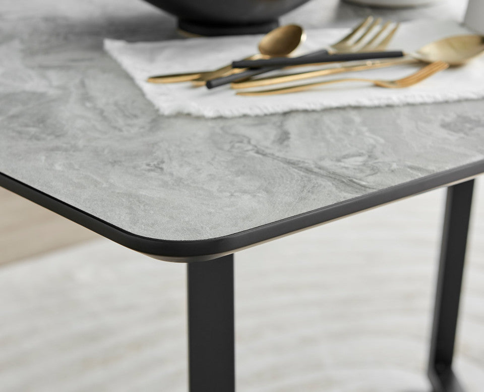 Carson White Marble Effect Dining Table & 4 Milan Black Leg Chairs