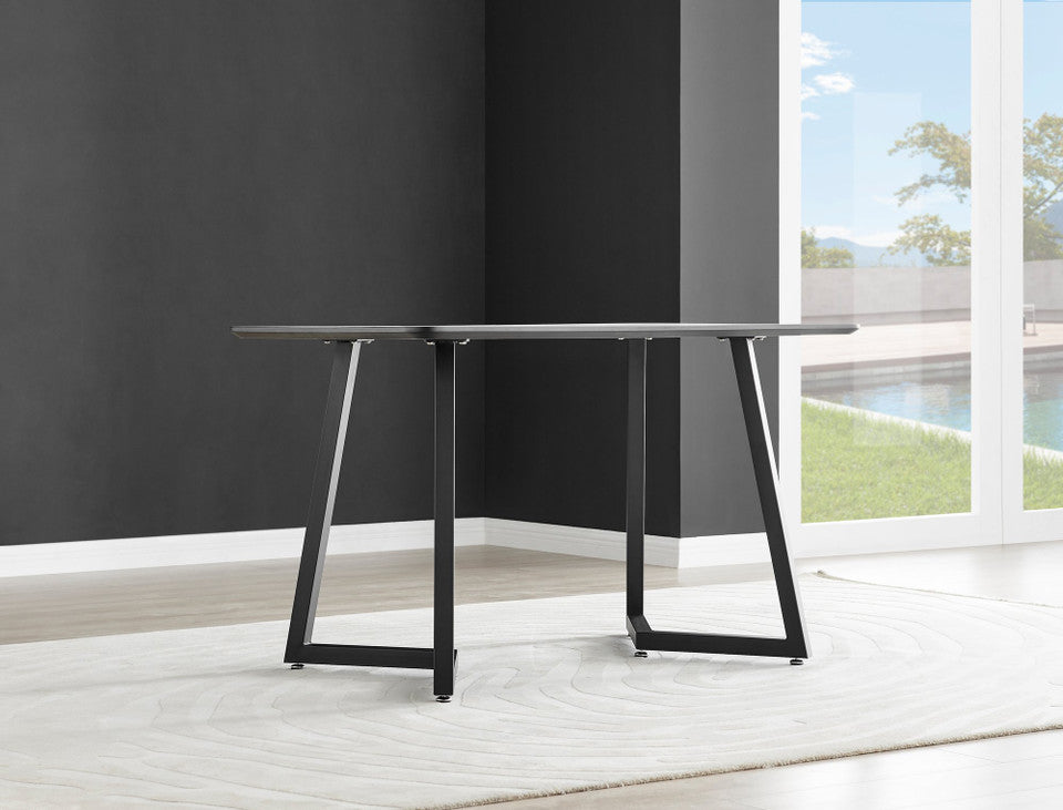 Carson White Marble Effect Dining Table & 4 Milan Black Leg Chairs