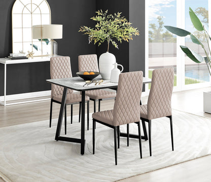 Carson White Marble Effect Dining Table & 4 Milan Black Leg Chairs