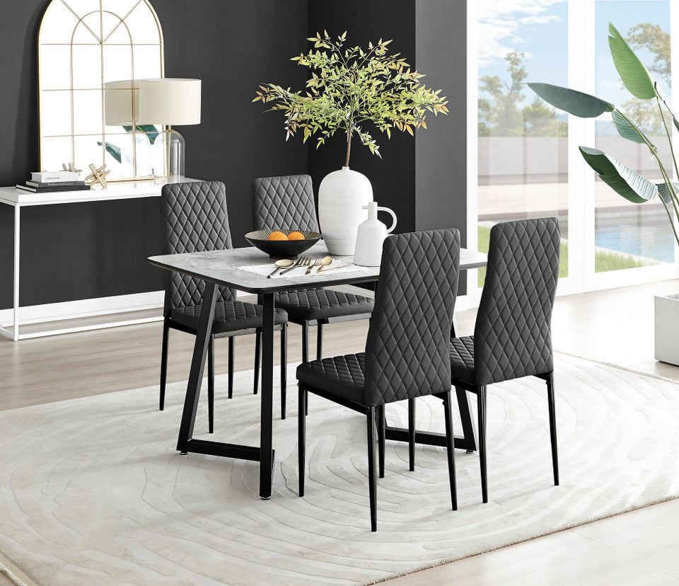 Carson White Marble Effect Dining Table & 4 Milan Black Leg Chairs