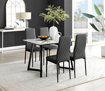 Carson White Marble Effect Dining Table & 4 Milan Black Leg Chairs