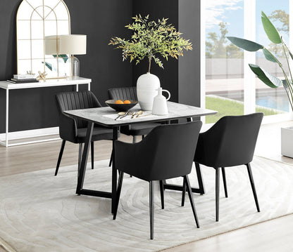 Carson White Marble Effect Dining Table & 4 Calla Black Leg Chairs