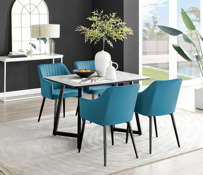Carson White Marble Effect Dining Table & 4 Calla Black Leg Chairs