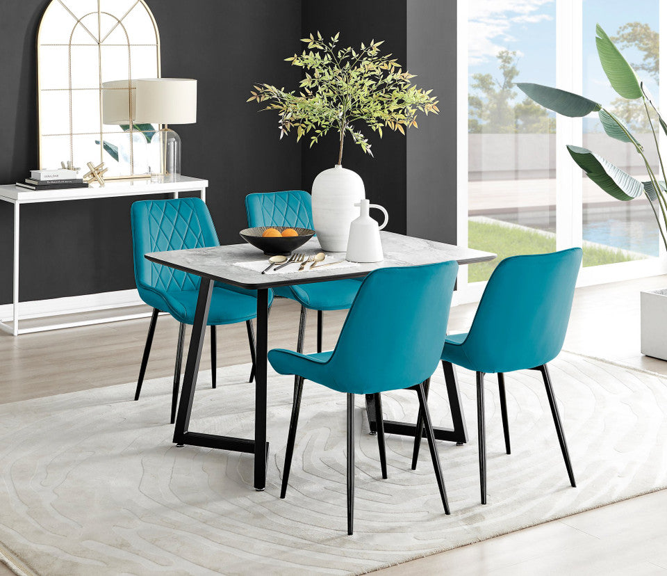 Carson White Marble Effect Dining Table & 4 Pesaro Black Leg Chairs