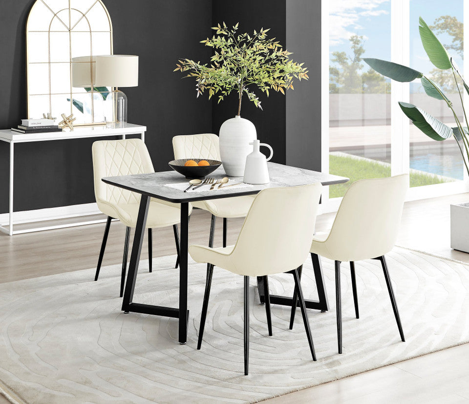Carson White Marble Effect Dining Table & 4 Pesaro Black Leg Chairs
