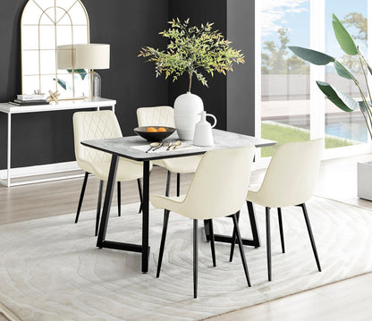 Carson White Marble Effect Dining Table & 4 Pesaro Black Leg Chairs