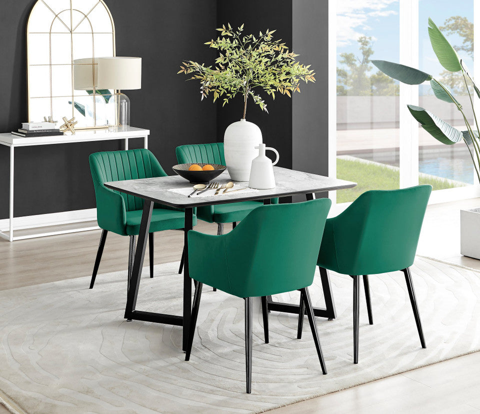 Carson White Marble Effect Dining Table & 4 Calla Black Leg Chairs