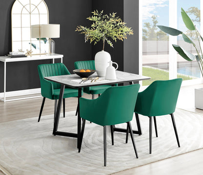 Carson White Marble Effect Dining Table & 4 Calla Black Leg Chairs